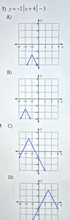 y=-2|x+4|-3
A) 
B) 
C 
D)