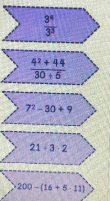  3^4/3^3 
 (4^2+44)/30/ 5 