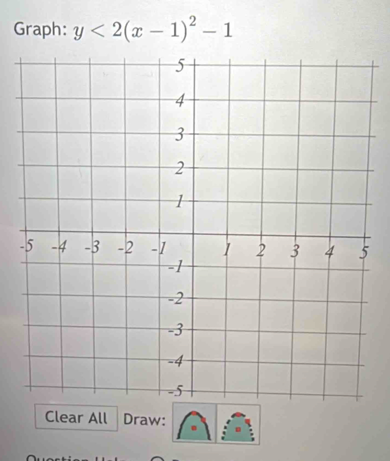 Graph: y<2(x-1)^2-1
Clear All Draw: