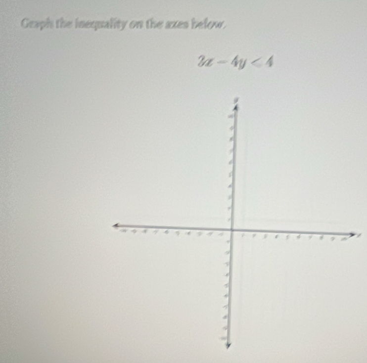 Graph the inequality on the axes below.
2x-4y<4</tex>