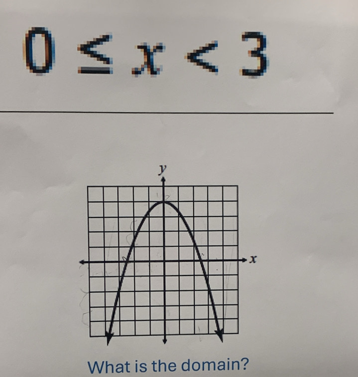 0≤ x<3</tex> 
What is the domain?