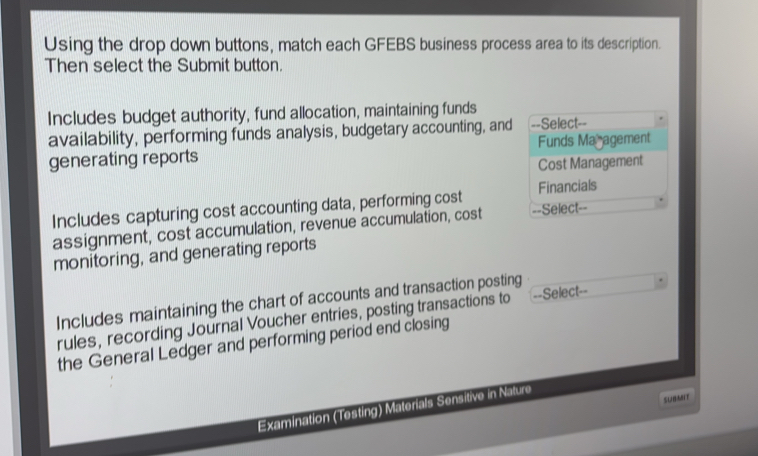 Solved: Using the drop down buttons, match each GFEBS business process ...