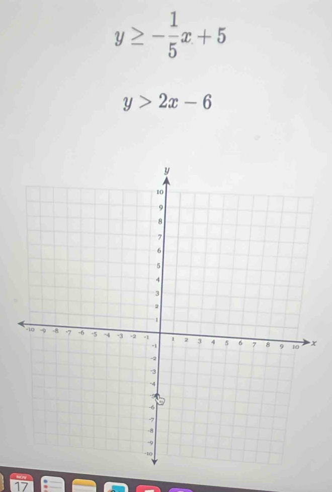 y≥ - 1/5 x+5
y>2x-6
NOV
17