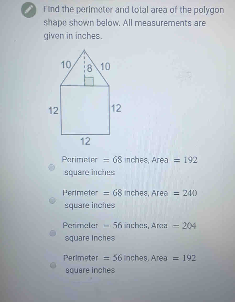 Solved: Find the perimeter and total area of the polygon shape shown ...