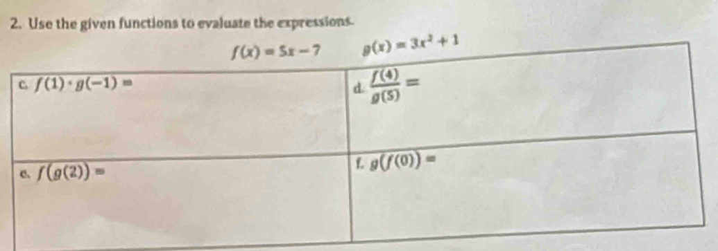 Use the given functions to evaluate the expressions