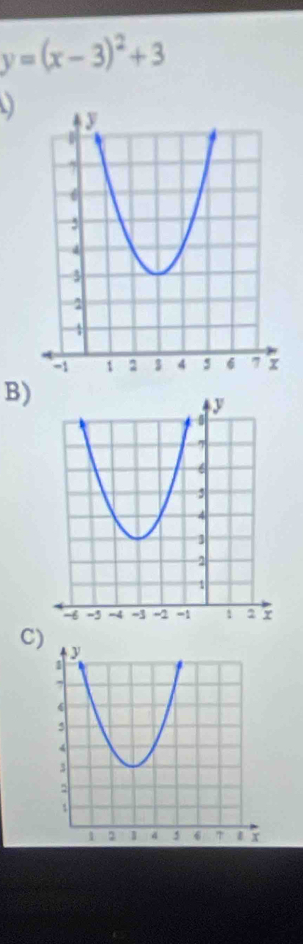 y=(x-3)^2+3
B) 
C)