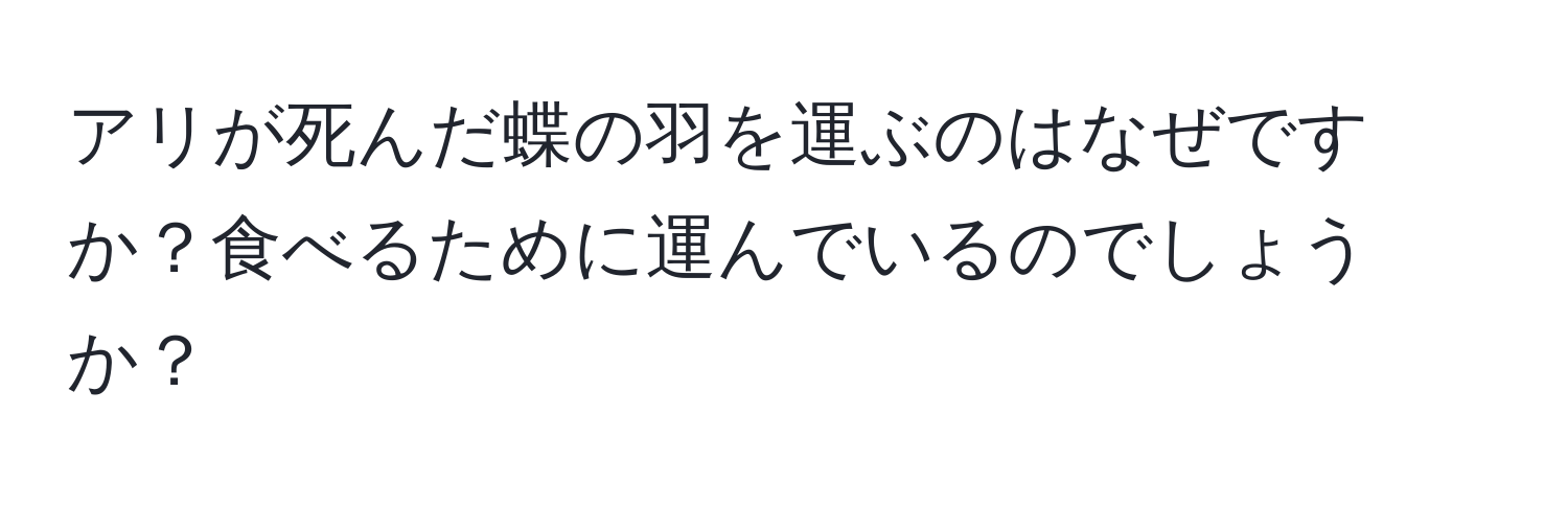 アリが死んだ蝶の羽を運ぶのはなぜですか？食べるために運んでいるのでしょうか？