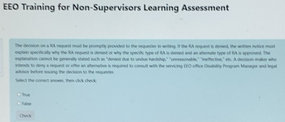 Solved: EEO Training for Non-Supervisors Learning Assessment The ...