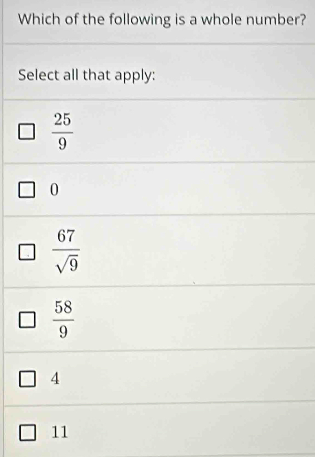 Which of the following is a whole number?
S