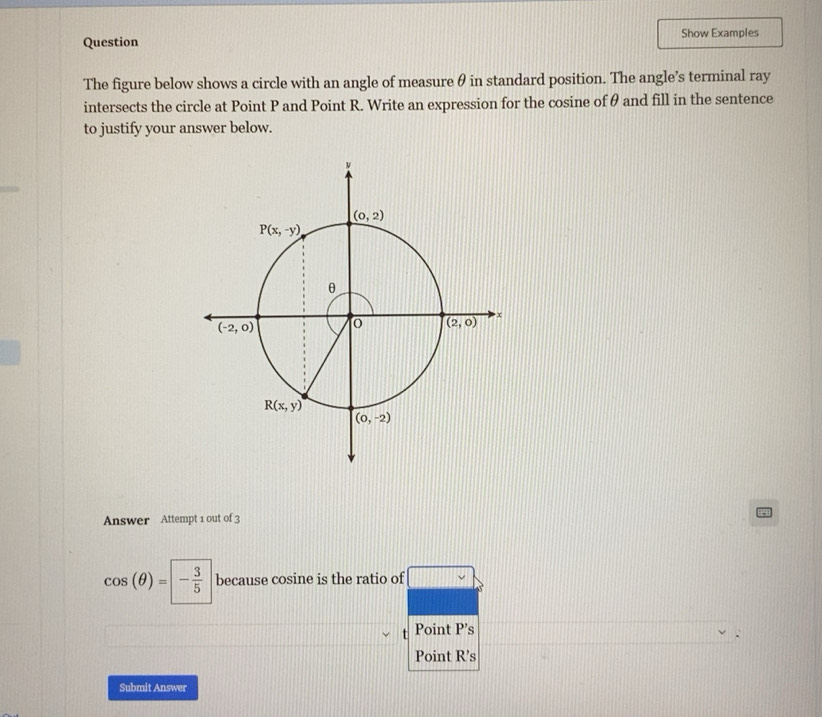 Solved: Question Show Examples The figure below shows a circle with an ...