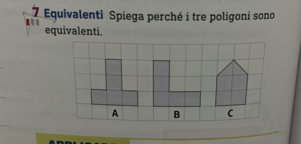 Equivalenti Spiega perché i tre poligoni sono 
equivalenti. 
A