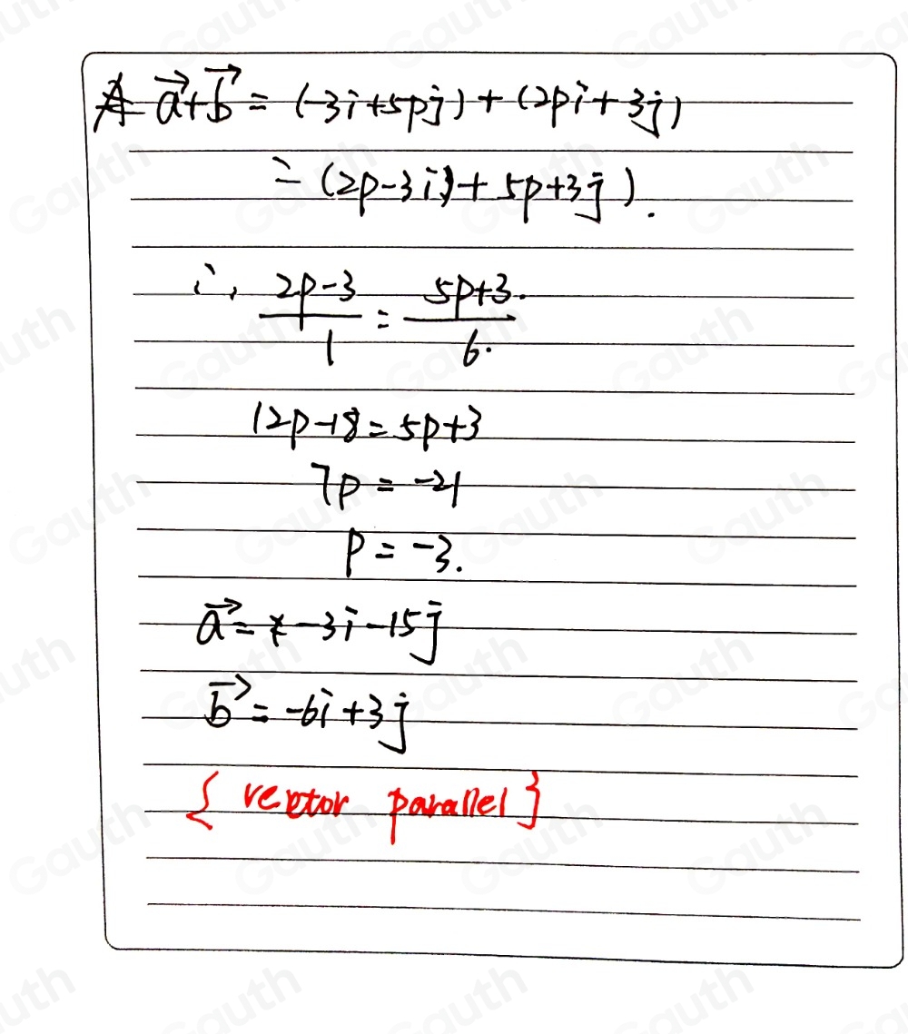 Solved: Given that the resultant of the vectors a=-3i+5pj and b=2pi+3j ...