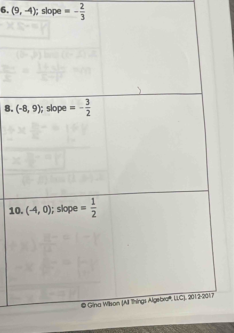 (9,-4); slope =- 2/3 
8. 
1