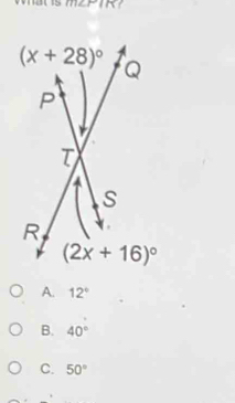 A. 12°
B. 40°
C. 50°