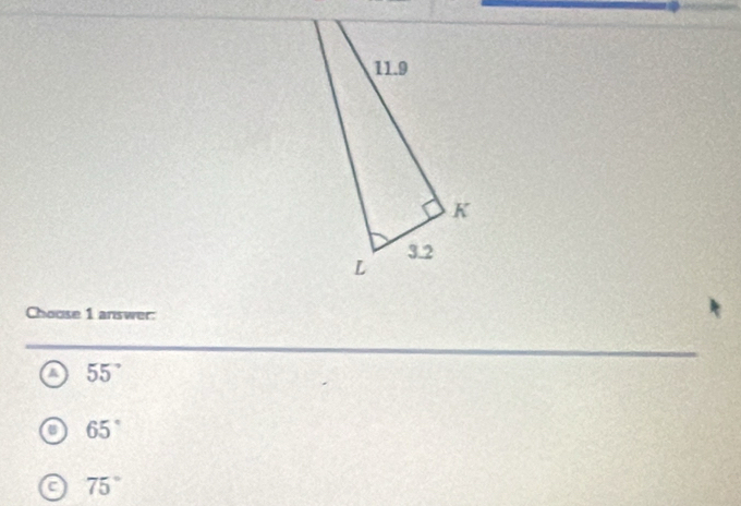 Choose 1 answer:
a 55°
65°
a 75°