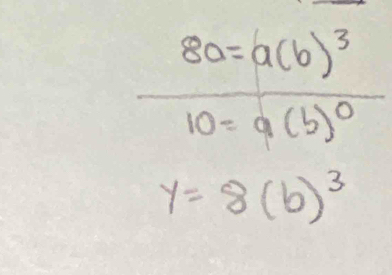 8a=a(b)^3
10=a(b)^0
y=8(b)^3