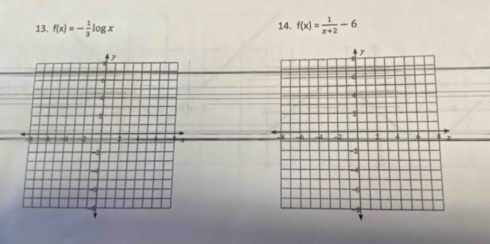 f(x)=- 1/3 log x 14. f(x)= 1/x+2 -6