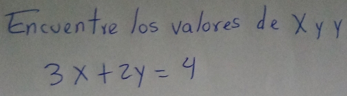 Eneventre los valores de Xy y
3x+2y=4