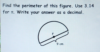 Find the perimeter of this figure. Use 3.14
for π. Write your answer as a decimal.