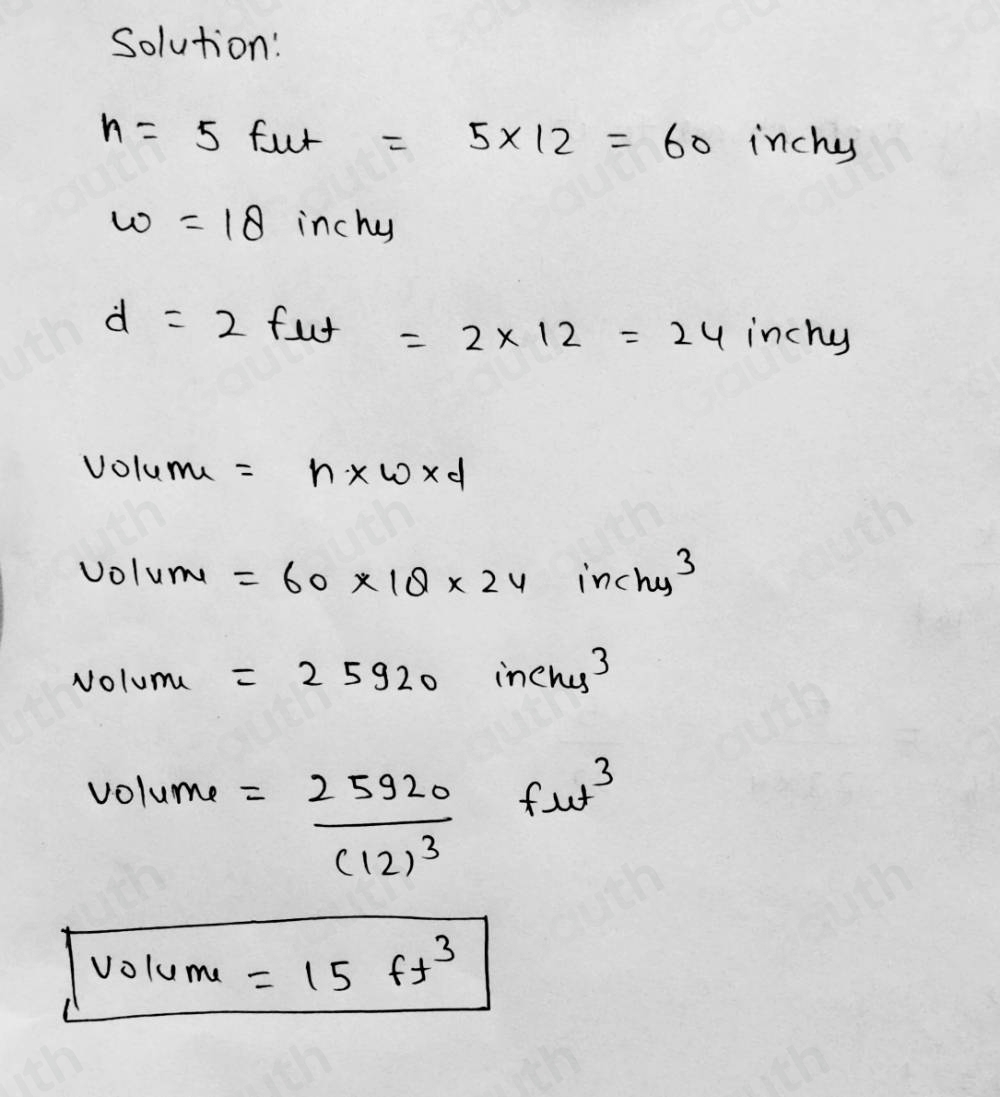 Solved: A filing cabinet measures 5 feet high, 18 inches wide and 2 ...