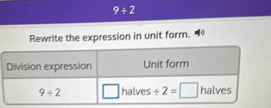 9/ 2
Rewrite the expression in unit form.