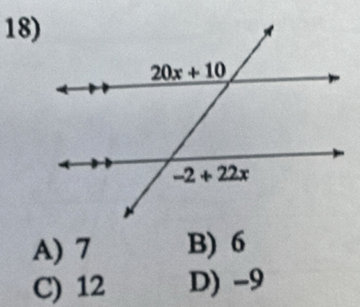 A) 7 B) 6
C) 12 D) -9