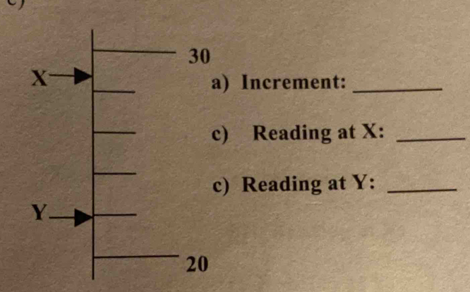 ) Increment:_ 
) Reading at X :_ 
) Reading at Y :_