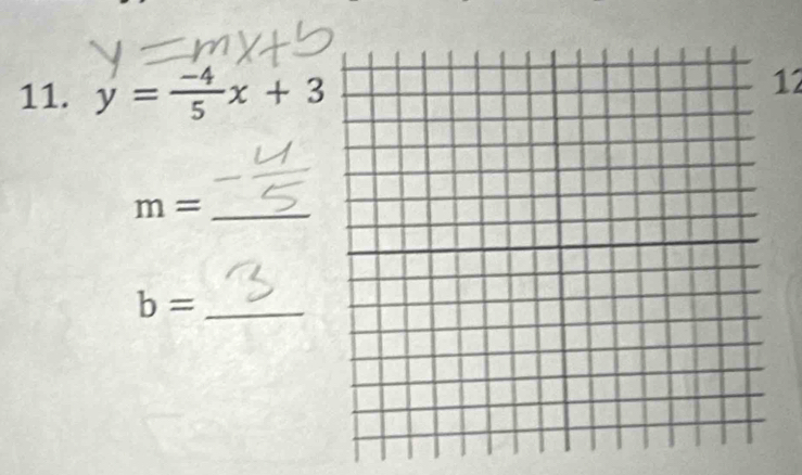 y= (-4)/5 x+3
12 
_ m=
b= _