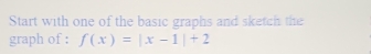 Start with one of the basic graphs and sketch the 
graph of : f(x)=|x-1|+2