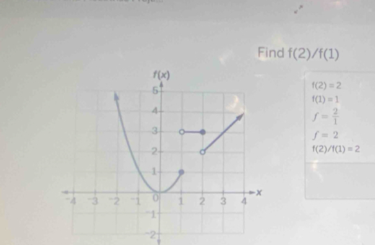 Find f(2)/f(1)
f(2)=2
f(1)=1
f= 2/1 
f=2
f(2)/f(1)=2