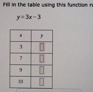 Fill in the table using this function r
y=3x-3