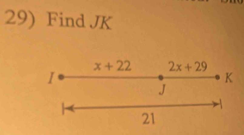 Find JK
x+22
2x+29
I
K
J
21