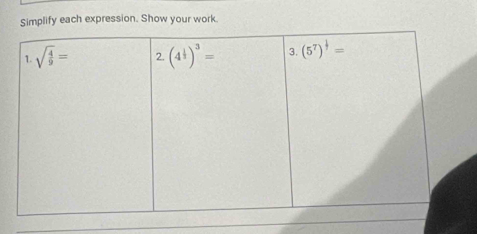 Simplify each expression. Show your work.