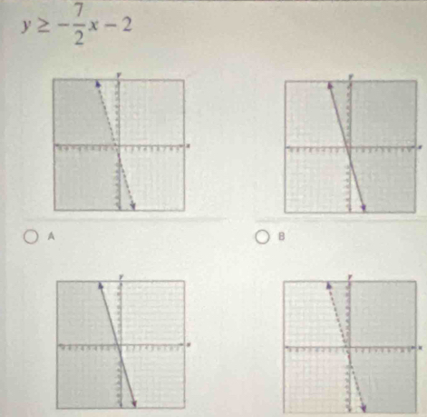 y≥ - 7/2 x-2
A
B