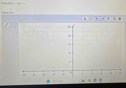 Graph f(x)=- 2/3 x+1. 
γ 
Testing View 
Q lees