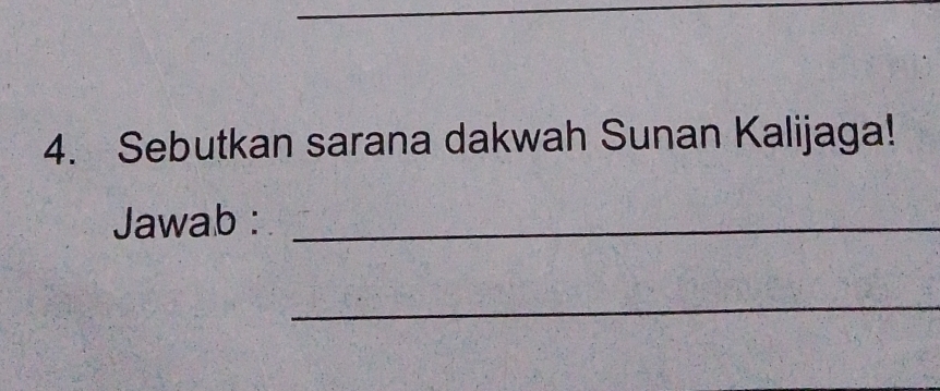 Sebutkan sarana dakwah Sunan Kalijaga! 
Jawab :_ 
_