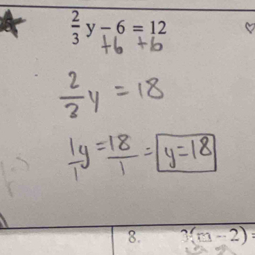  2/3 y-6=12