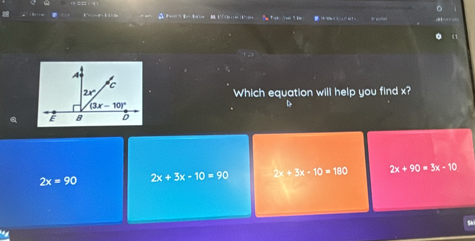 △ Fe=E=
2x=90
2x+3x-10=90 2x+3x-10=180 2x+90=3x-10
Sk