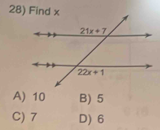 A) 10 B) 5
C) 7 D) 6