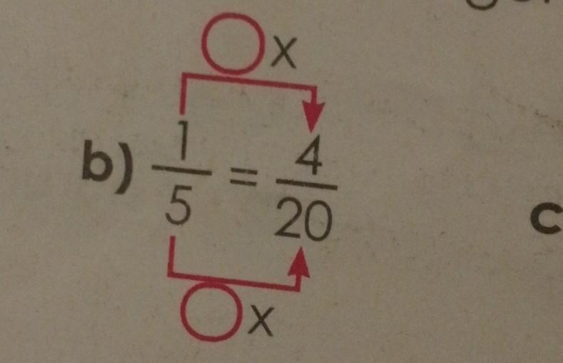 X
b)  1/5 = 4/20 
C
X