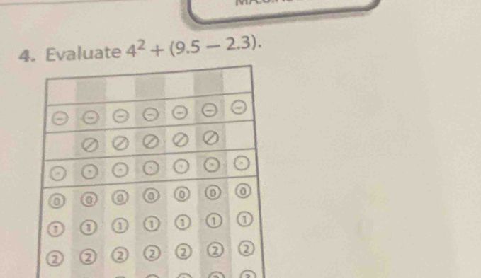 Evaluate 4^2+(9.5-2.3).