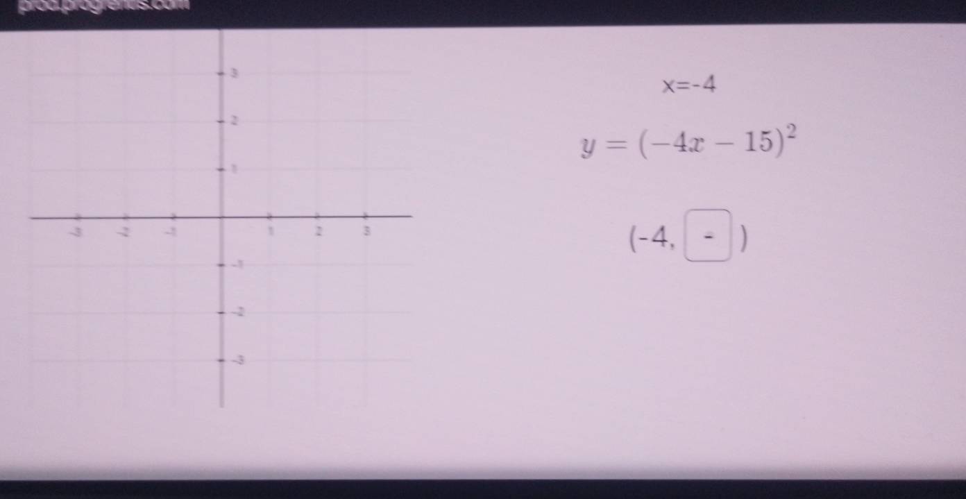 Crauoregrao cóm
x=-4
y=(-4x-15)^2
(-4,-)