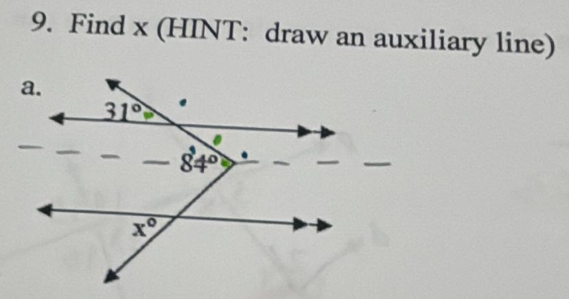 Find x (HINT: draw an auxiliary line)