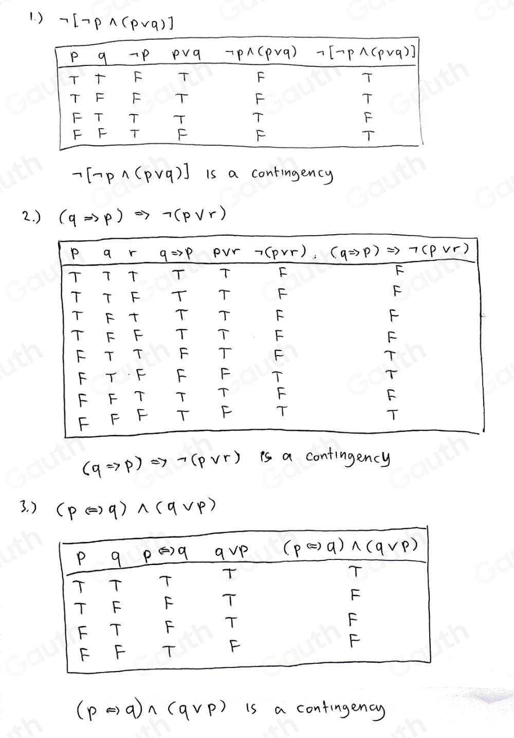 Solved: Construct a truth table of the following and identify if ...