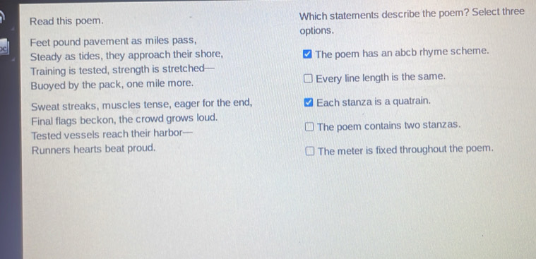 Solved: Read this poem. Which statements describe the poem? Select ...