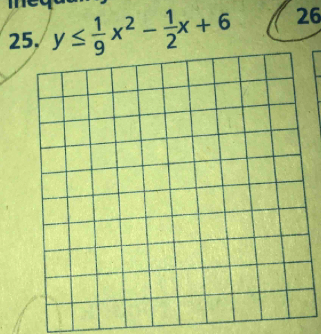 25, y≤  1/9 x^2- 1/2 x+6 26