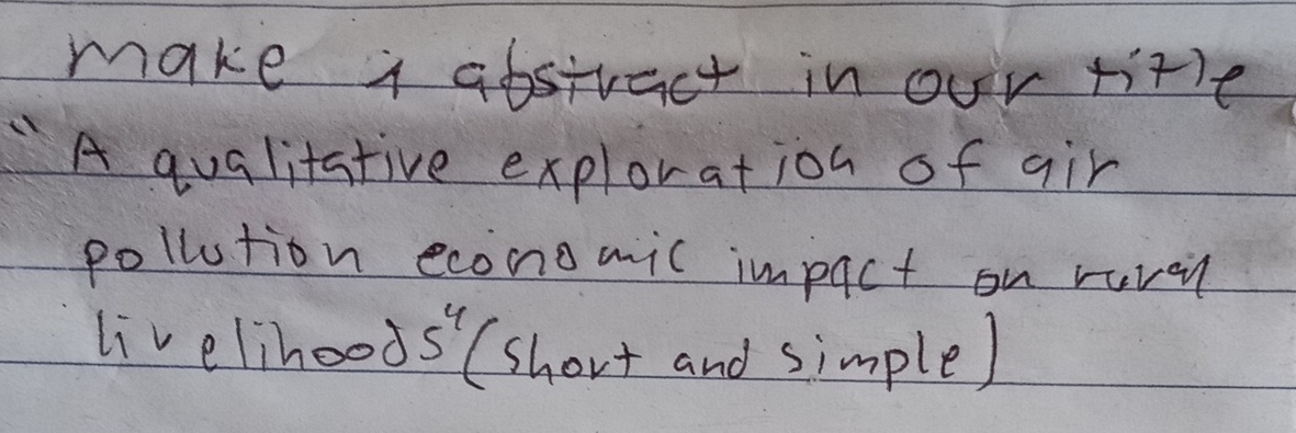 make i absivact in our title 
"A qualitative exploration of qir 
pollution economic impact on ravey 
livelihood 5^4 (short and simple)