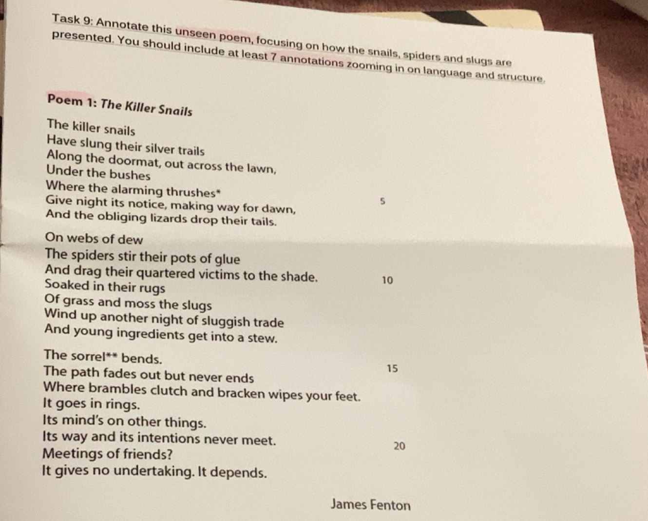 Solved: Task 9: Annotate this unseen poem, focusing on how the snails ...