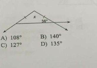 A) 108° B) 140°
C) 127° D) 135°