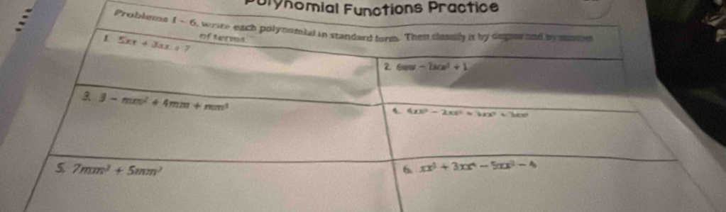 Polynomial Functions Practice